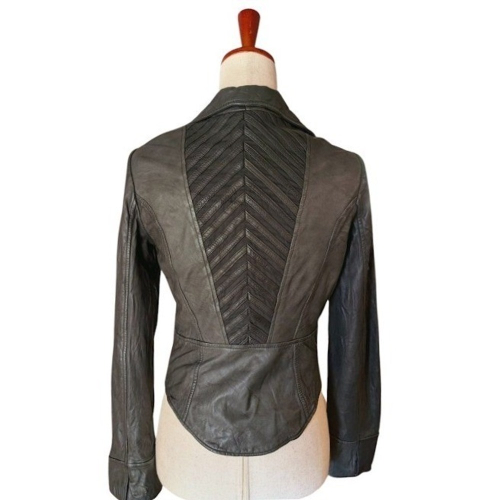 Joie‎ Womens BlackLeather Double Breasted Chevron Back Jacket Size S